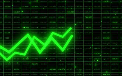Stock market display with rising charts